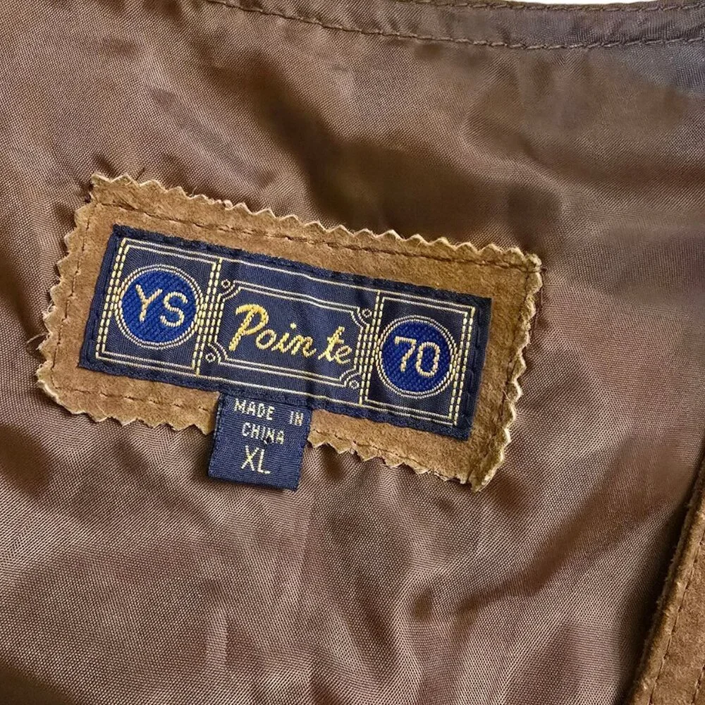 Vintage YS POINTE 70 Brown Leather Vest sz XL